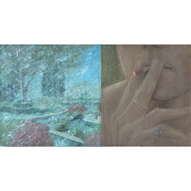 Когда он закуривает, начинает идти снег