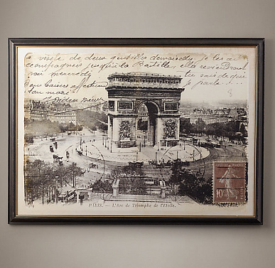 Репродукция старинной открытки L'Arc de Triomphe de l'Etoilie в раме