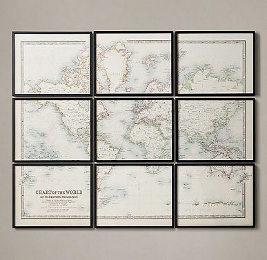 Комплект из 9 принтов в рамках, британская карта мира образца 1911 года